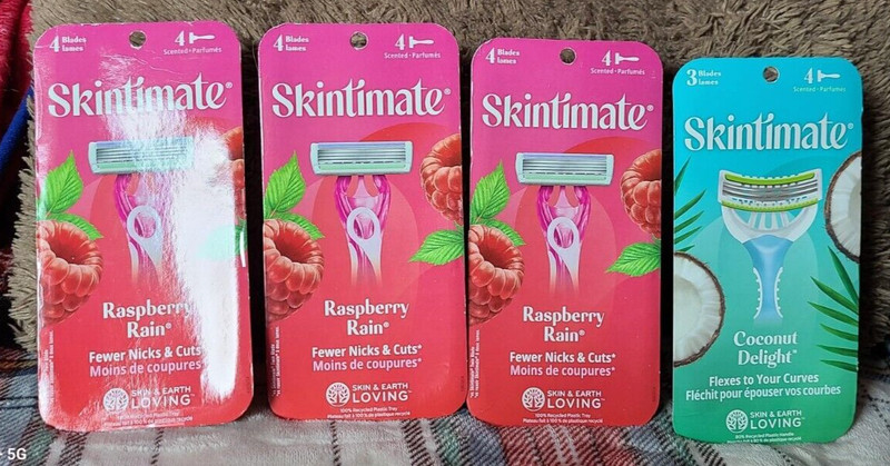 4 new packages Womens Skintimate Raspberry Rain Disposable Razors, 16 ct, Free S
