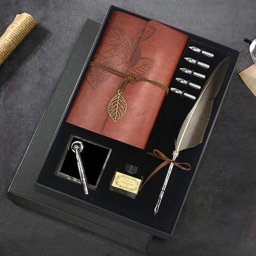 Quill Pen and Ink Set, Antique Feather Dip Calligraphy Pen Set, Including Feathe - Picture 10 of 12