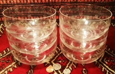 6 Fleur-de-lis antique etched glass dessert bowl set french sorbet ice cream art