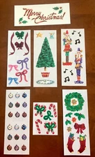 7 Vintage + Rare Creative Memories CHRISTMAS Sticker Strips ~TREE~Stockings~BOWS