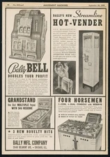 1938 Bally Bell slot machine Grandstand pinball photo scarce vtg trade print ad