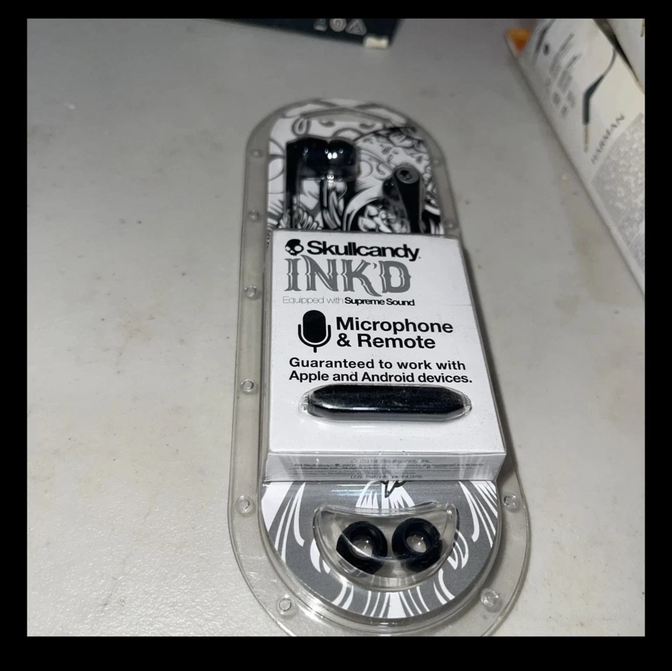 Skullcandy S2IKHY-459 Ink'd Earbud Headphones, Black New & Sealed Microphone