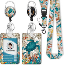 Lanyard for Id Badge, Teacher Retractable Reel Sea Turtle  Card Holder