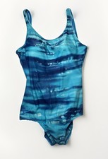 SPEEDO Blue Graphic One Piece Swimsuit Moderate Leg Vintage 70's Womens 10