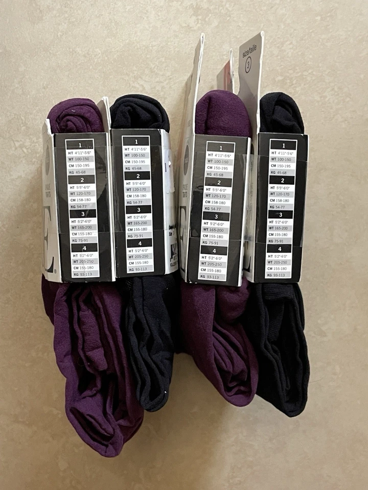 4 Pair - HUE Opaque Tights | Size 3 | 2 Black + 2 Deep Burgundy | NEW - Image 2 of 4