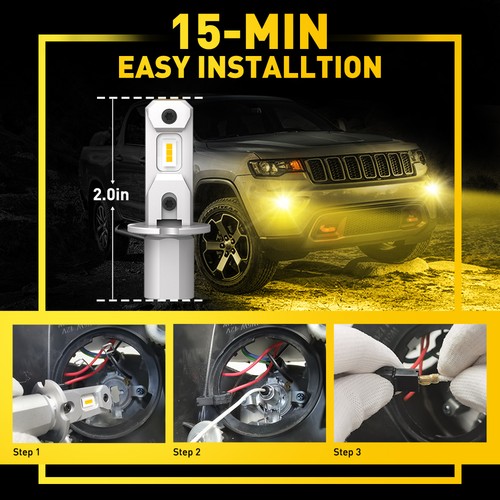 2X AUXITO Yellow H3 LED Fog Light DRL Bulbs Lamp Conversion Kit 2000LM 3000K - Picture 4 of 12