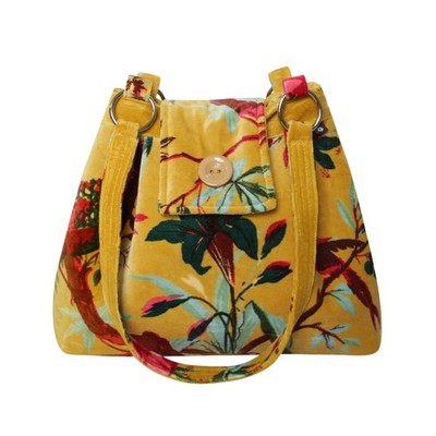 Samt botanischer Druck Ava Schulter Handtasche von Earth Squared Senf Griff