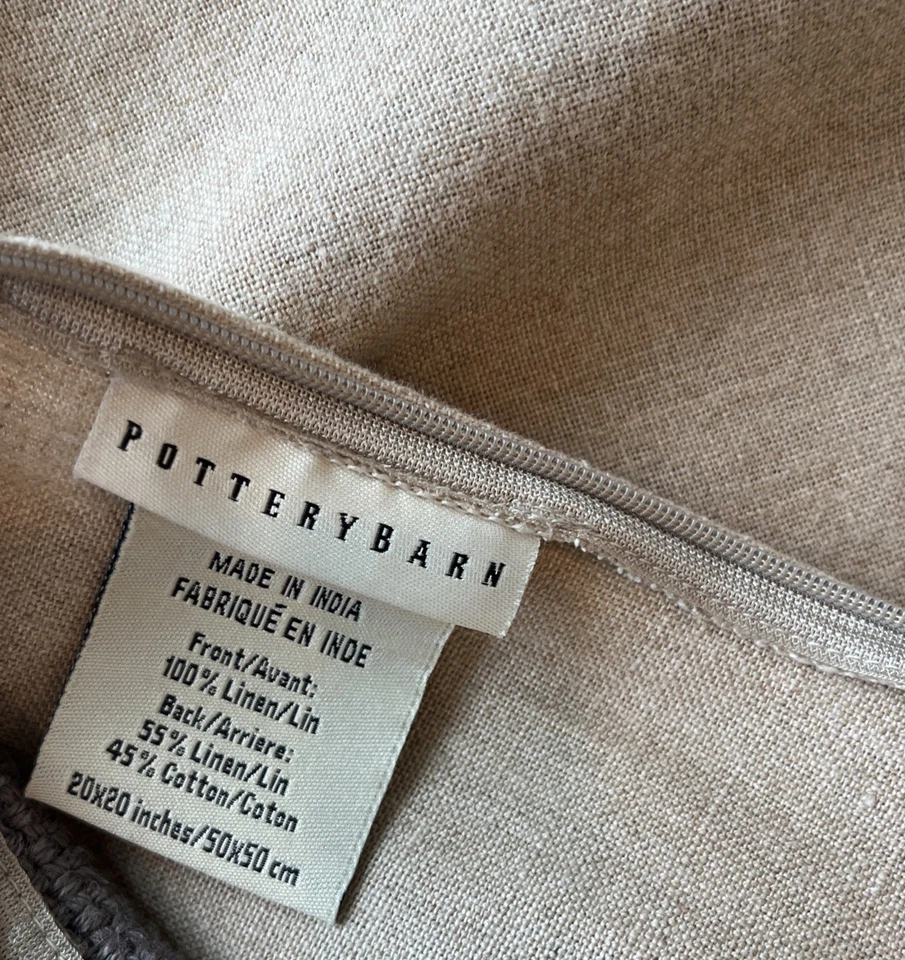 POTTERY BARN Pillow Cover 20 X 20 Gray/Beige Linen Hopsack Basketweave Woven - Image 2 of 4