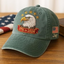 Personalized USA 250th Anniversary Eagle Hat 1776  2026 Patriotic Dad Cap