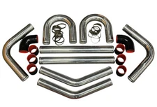 3" Universal Polish Aluminum Intercooler Turbo Piping Pipe Kit Silicone Clamp