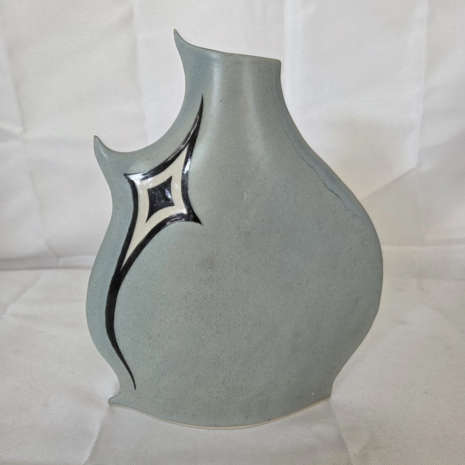 Unique Asymmetric Flat Abstract Ceramic Vase Signed Matt Finish