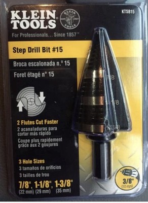 Klein Tools KTSB15 Steel Step Drill Bit 3/8 in Shank 7/8-1-3/8 in