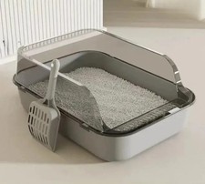 Semi-Enclosed Cat Litter Box High Sides Splashproof Kitten Toilet Tray Scoop