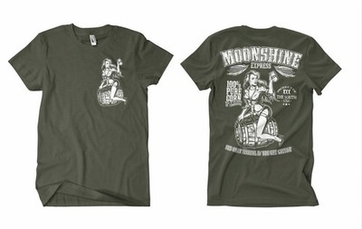 Moonshine Express M2 T-Shirt OLIV FB  Whiskey Rockabilly Redneck Vintage Rebel