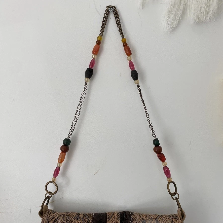 Cartera de cuero gamuza vintage Spiegel para mujer cadena con cuentas piel de serpiente estampado boho Foto 4 de 4
