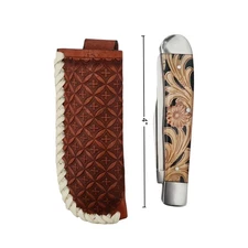 4" Trapper Knife Sheath Geometric Rawhide Vertical Carry Leather Sheath Only