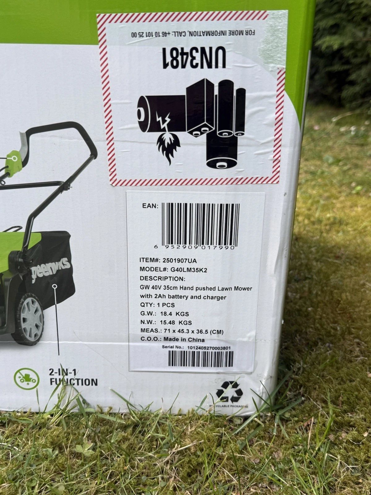 Greenworks 40V Lawn Mower 35cm With 1x 2Ah 40V Battery & Charger - New 5