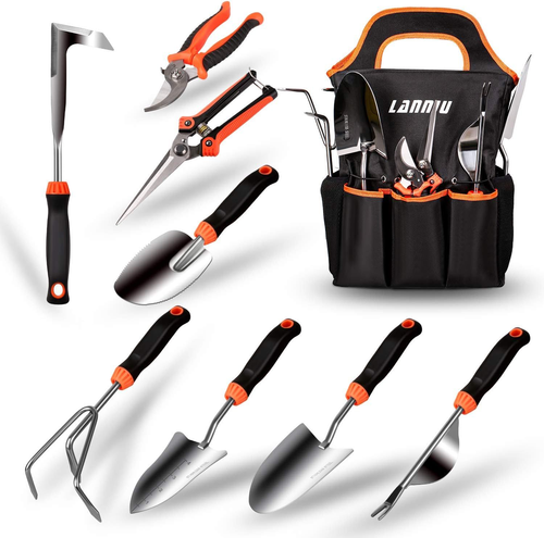 Garden Tool Set, 9 Piece Stainless Steel Heavy Duty Gardening black