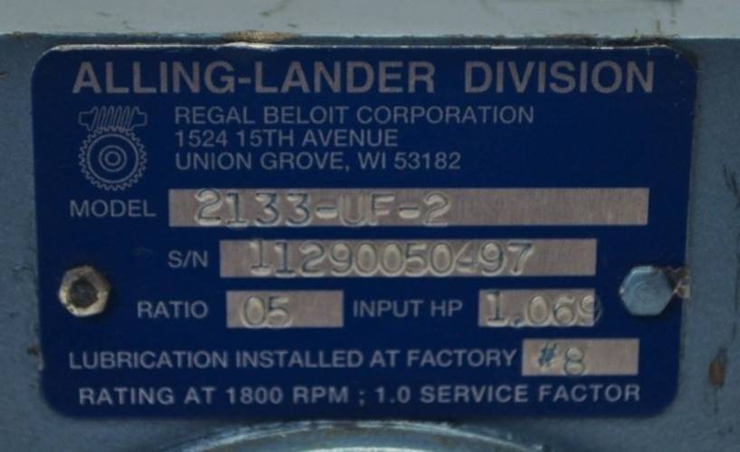 Alling-Lander Division 2133-UF-2 Gear Reducer Ratio 05 1.069