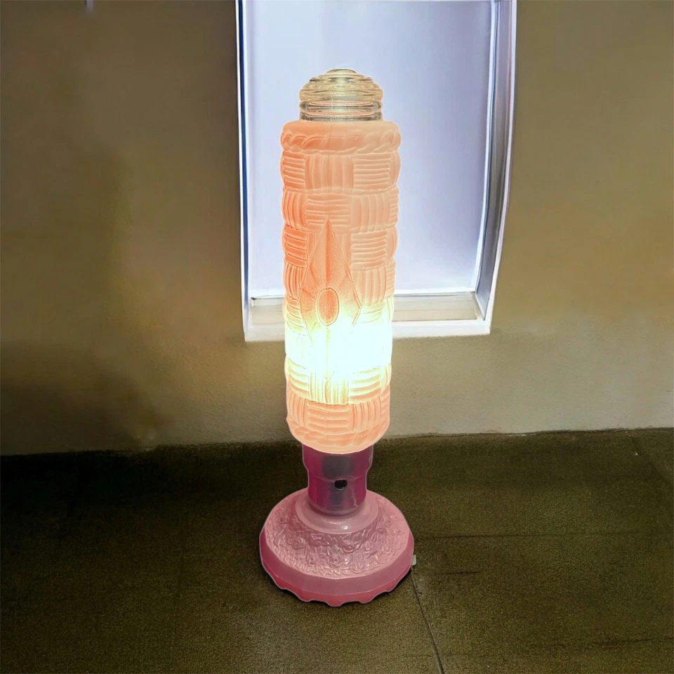 Original 1930s Art Deco Pink Torpedo Glass Lamp Atomic Skyscraper Lamp Boudoir - Image 2 of 4