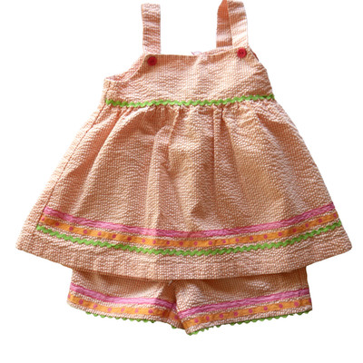 Vintage Funtasia too seer top shorts set girls orange 6x rickrack trim