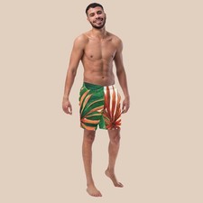 Men's Recycled Jungle Leaves Swim Trunks Beach Shorts Sustainable Swimwear