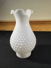 Vtg White Hobnail Milk Glass Oil Hurricane Lamp Shade Chimney Ruffled 2 5/8" Fit