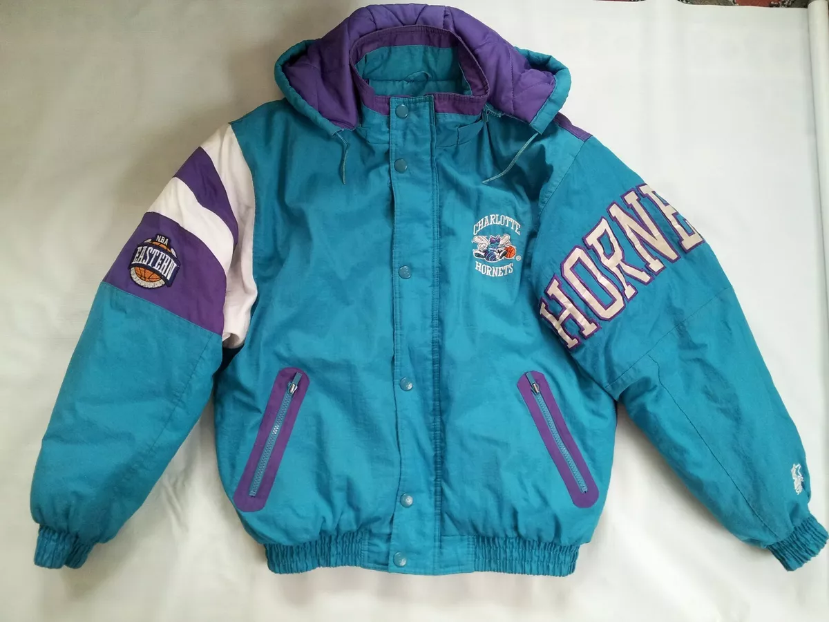 Vintage 90s Charlotte Hornets Jacket Pro Player Hooded Winter 