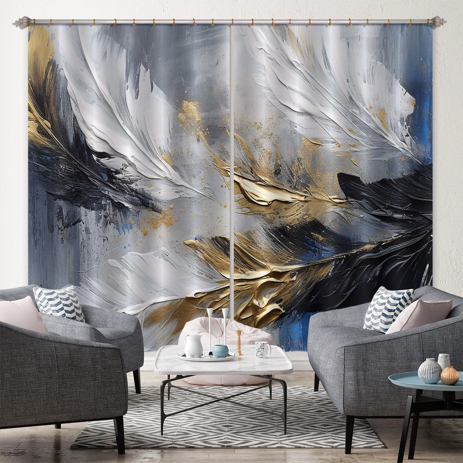 3D Watercolor Feather B6486 Photo Curtain Window Blockout Fabric Amy 2024