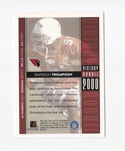 2000 Upper Deck Victory #313 Raynoch Thompson RC Arizona Cardinals Tennessee - Foto 2 di 2
