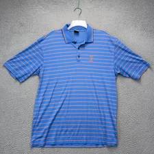 TPC Avenel Nike Golf Shirt Mens Large Blue Orange Striped DriFit Wicking Stretch