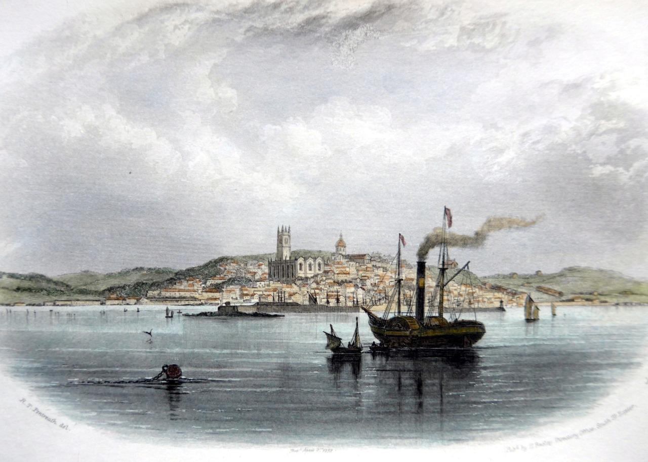 PENZANCE  CORNWALL c1840 GENUINE ANTIQUE ENGRAVING WITH HAND COLOUR