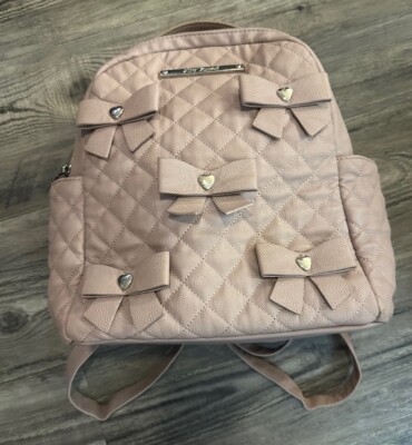 cute mini backpacks ebay Betsey Johnson Cute Mini Backpack Blush W/Pink Bows Gold Hearts Ok  Condition
