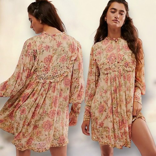 NWT Free People Bali Golden Sun Printed Mini Dress Size Small