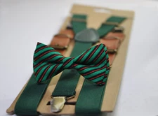 Xmas Christmas Red Green Candy Stripes Bow tie bowtie Green Elasitc Suspenders