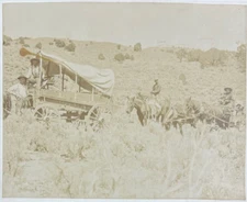 Antique  Loaded Wagon on the Prairie Cowboy and Horse Western Photo Vintage