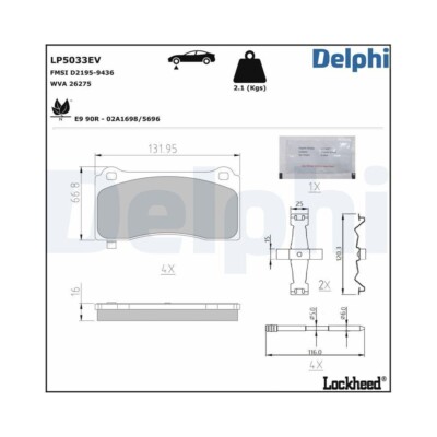 DELPHI LP5033EV Bremsbelagsatz, Scheibenbremse für TESLA, Vorderachse