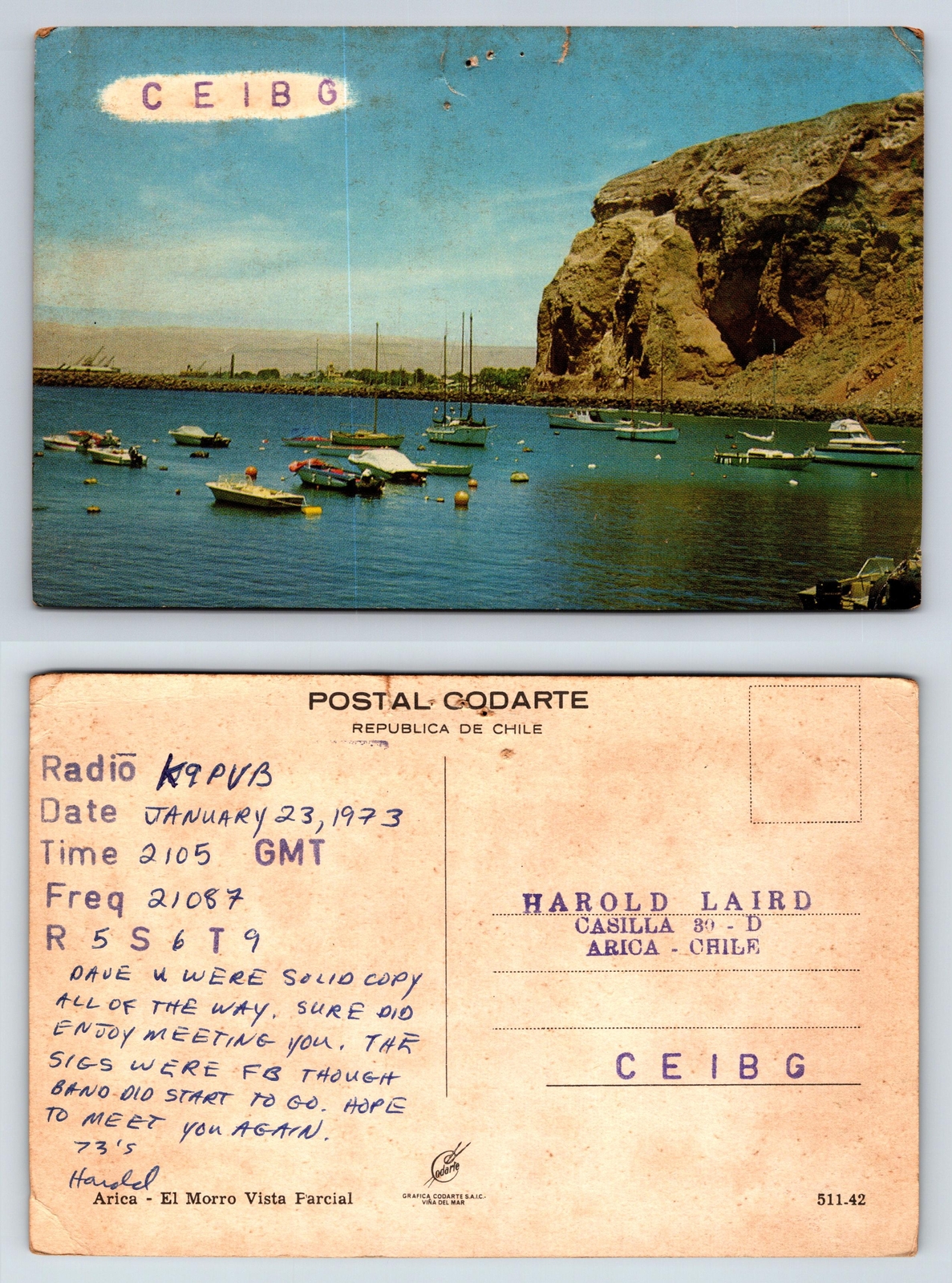 Ham Radio QSL QSO Postcard CEIBG, Arica, Arica, Chile eBay