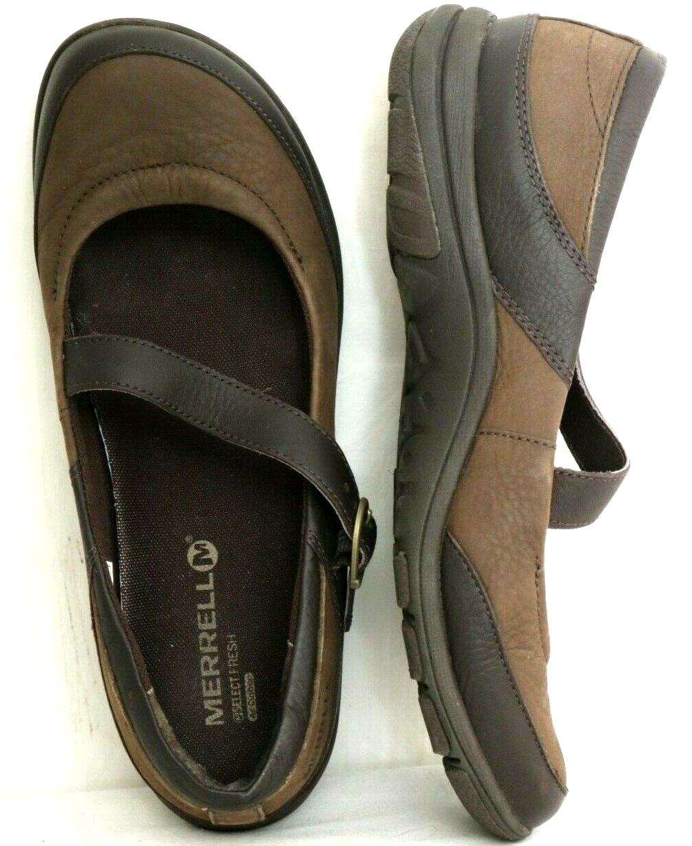 Merrell J42602 Dassie MJ scarpe Mary Janes in pelle con fibbia marrone da donna US 7 5