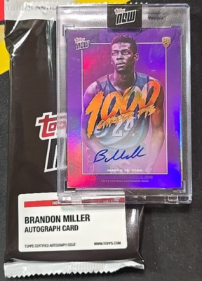 2023-24 Topps Now Brandon Miller 1000 Points Sealed Purple Auto 25 