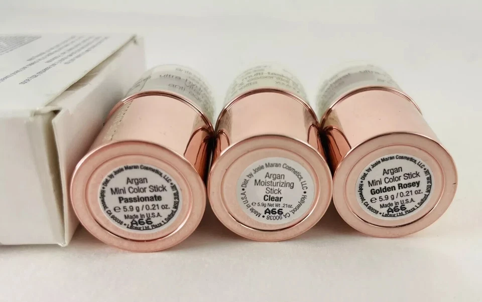 Barra de color argán Josie Maran biblioteca de 3 piezas, rosa dorado, transparente y apasionado Foto 3 de 4