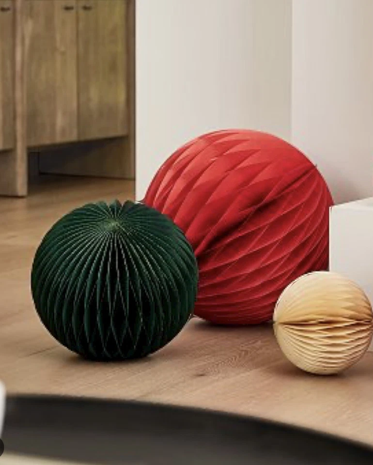 West Elm Paper Origami Hanging Lantern Decoration 18” Red Round Honeycomb - Image 4 of 4