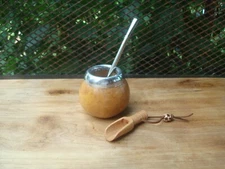 Mate Gourd Brown - Mate Calabaza + Straw + Bonus Spoon for Yerba Mate and Sugar