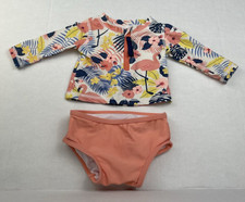 Ruffle Butts 3-6 M Long Sleeve 2 Pc Bathing Suit Peach Flamingos Swim Baby Girls