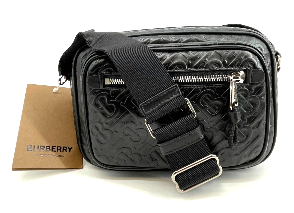 Authentic Burberry Calfskin Embossed Monogram Small Camera Bag 