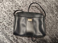 Vintage Liz Claiborne Black And Navy Coated Canvas Crossbody Bag Purse