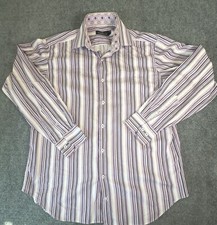 Bugatchi Uomo Men's Large Purple Striped Long Sleeve Flip Cuff Button Down Style