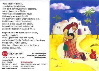 Gebetskarte - ''Vater Unser'' u. ''Gegrüßet seist Du Maria'' v. Kirche in Not-Neu