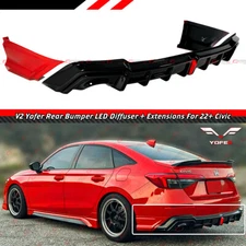 FOR 22-25 HONDA CIVIC SEDAN YOFER V2 RALLYE RED LED REAR DIFFUSER+ CORNER SPATS