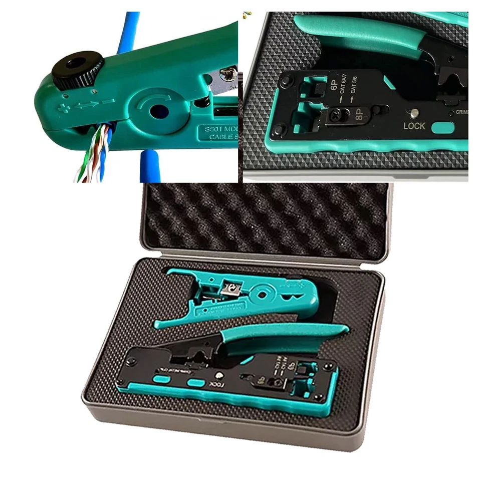 RJ45 Pass Through Crimp Tool Kit Ethernet Crimper Cat5e Cat6 Cat6A Cat7 - Image 2 of 4
